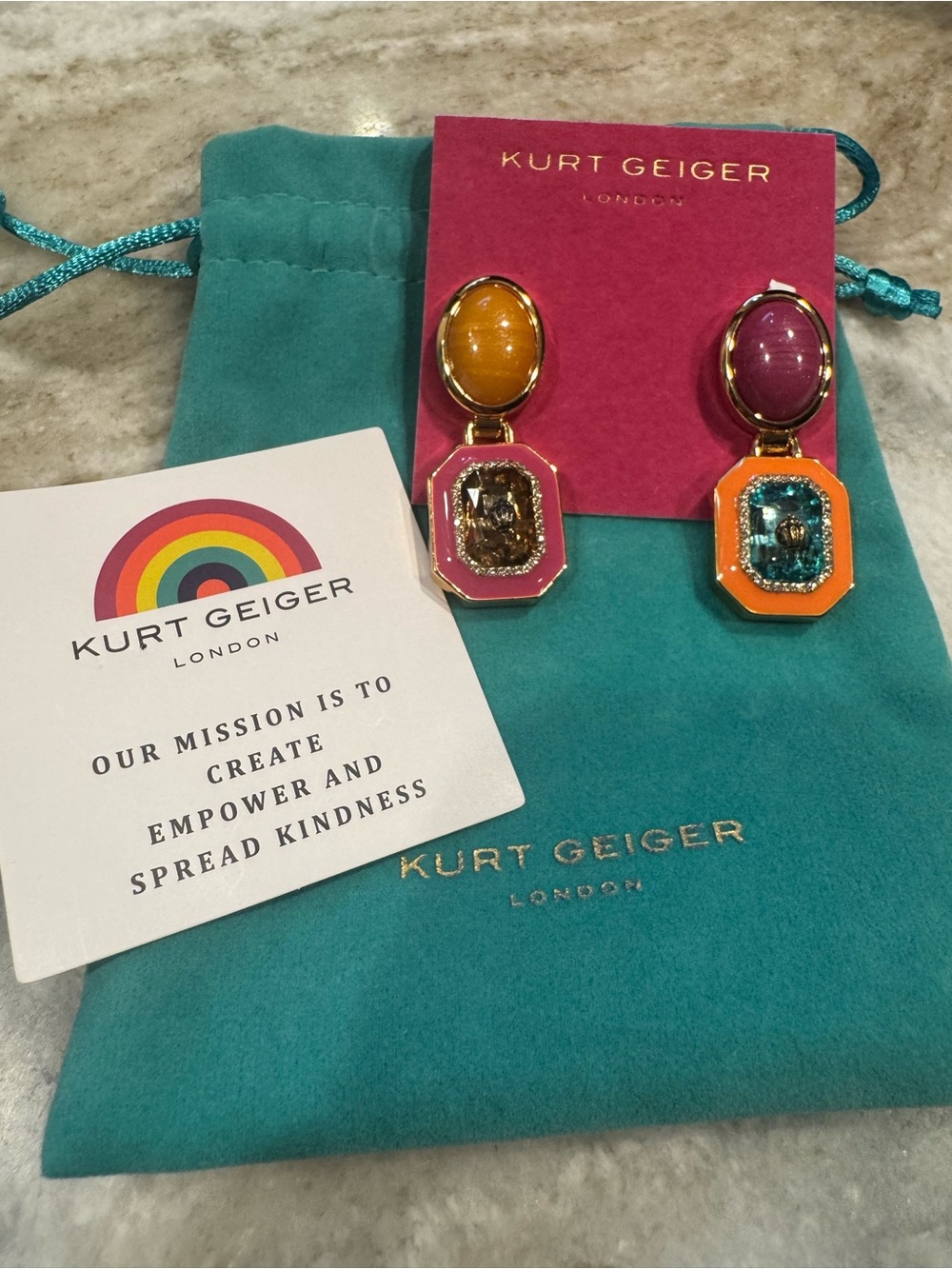 NWT Kurt Geiger TColorblock Drop Earrings with DUSTY Original Price $148